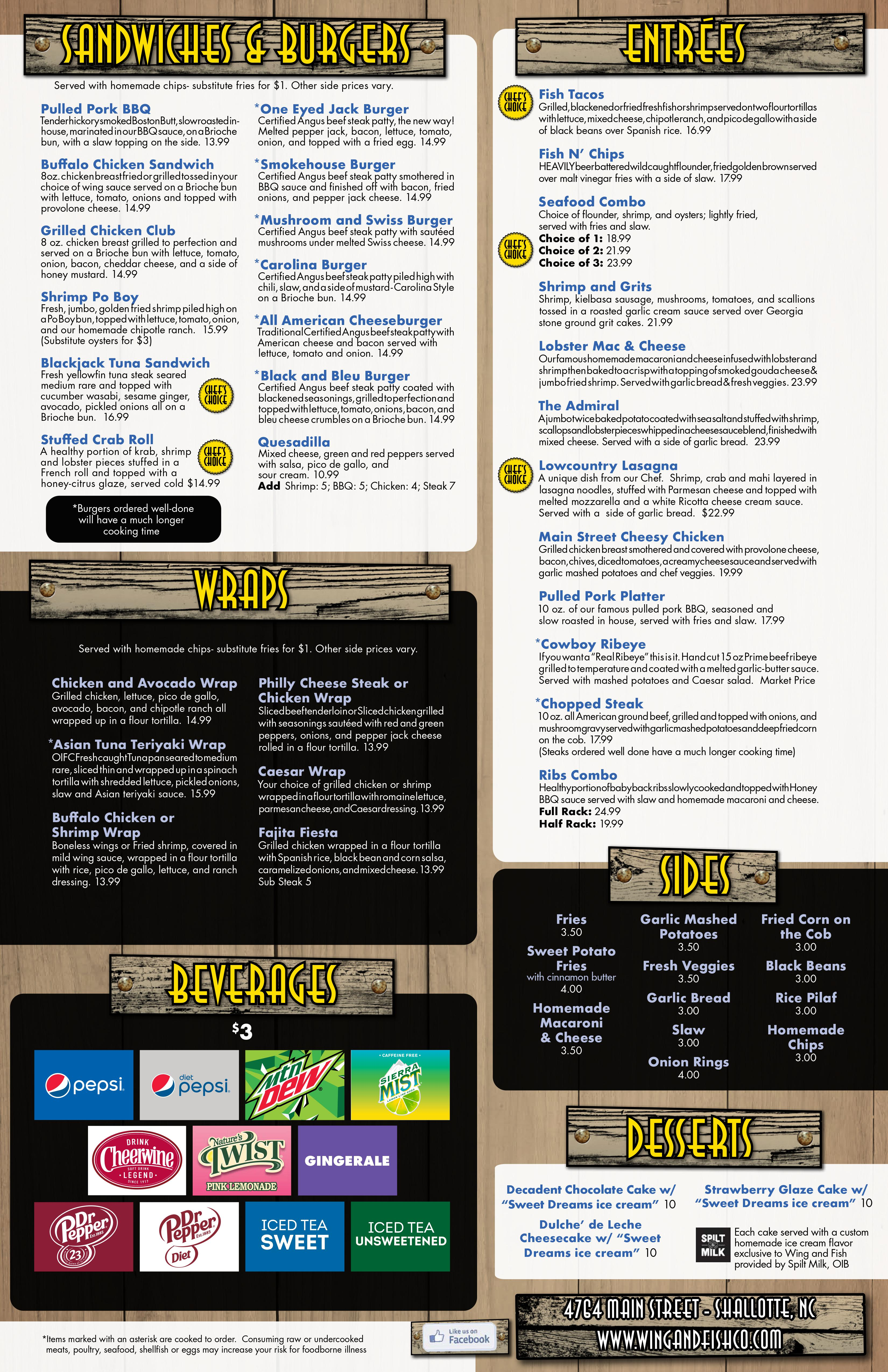 Wing & Fish Company Menu - located in Shallotte, North Carolina